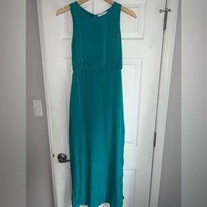 Emerald Deep Green Teal Midi Dress Side Slit Open Back Small